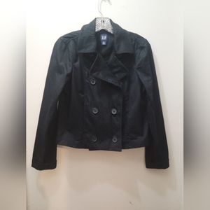 Gap Boxy Cropped Jacket Double breasted Pea Coat Navy Heavywoven Cotton